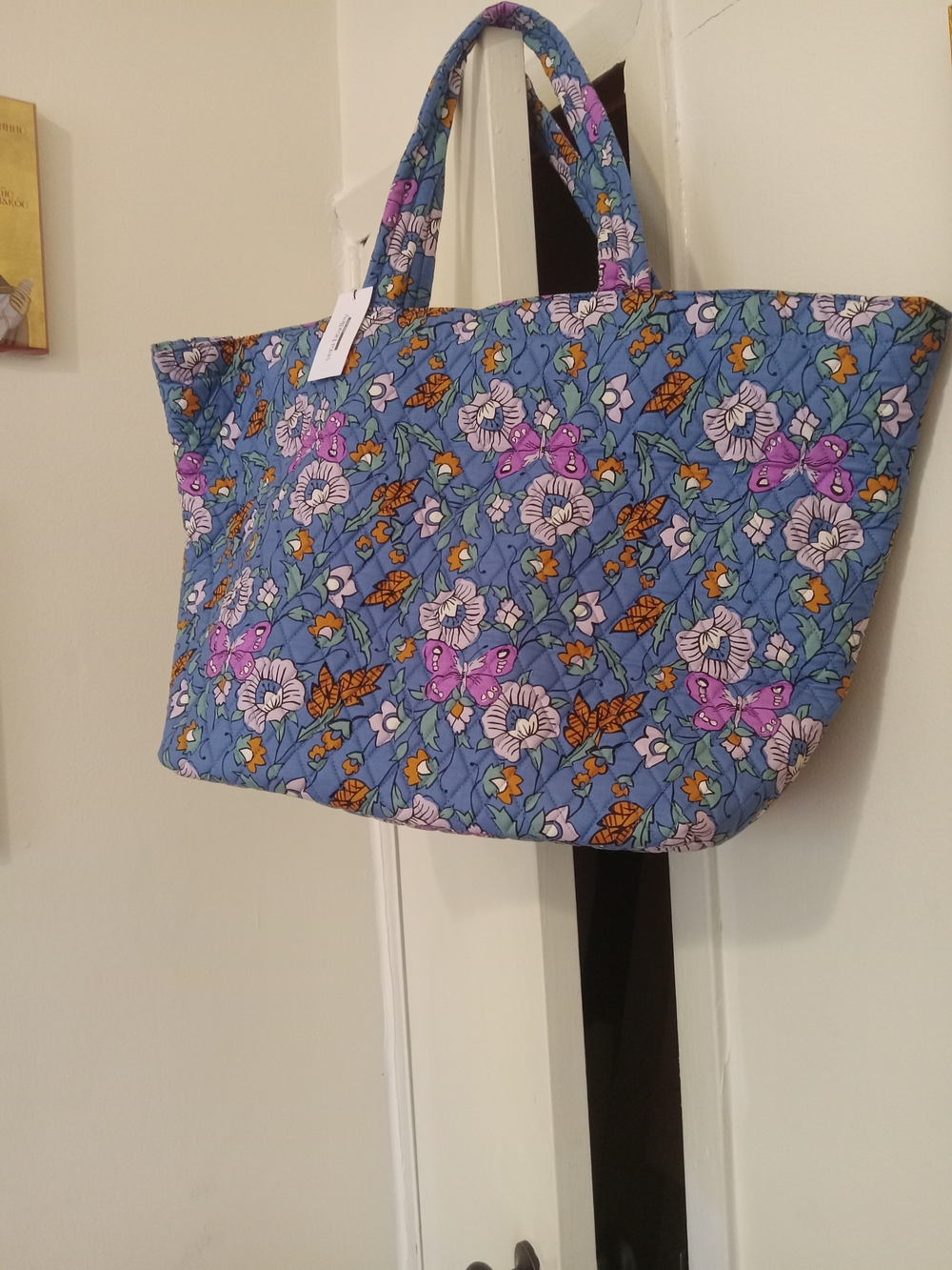 Vera Bradley Blue Quilted Floral Tote with Purple and Orange Accents - Picture 3 of 14